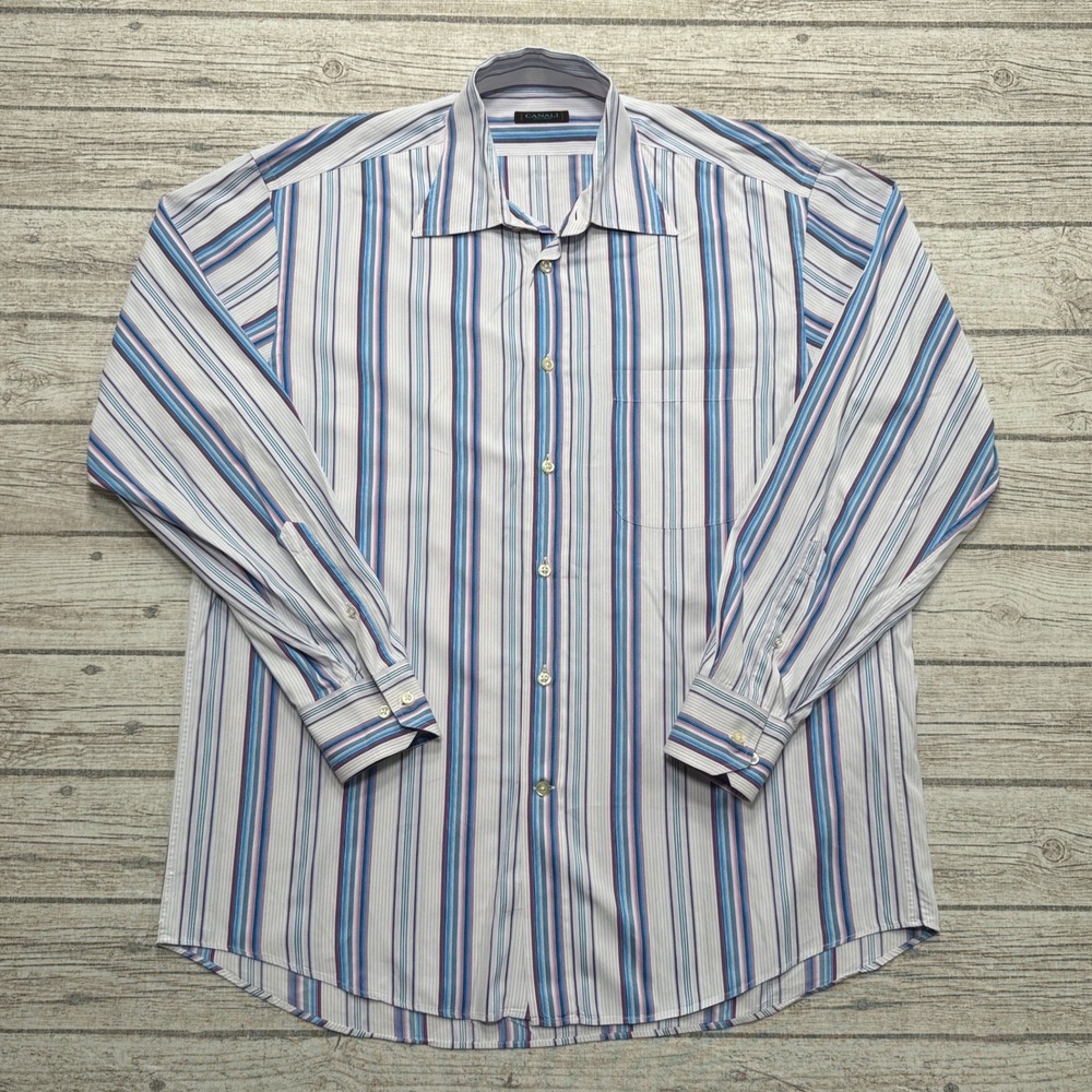 Canali Sportswear Shirt Mens Large Multicolor Striped Button Down Athletic Italy